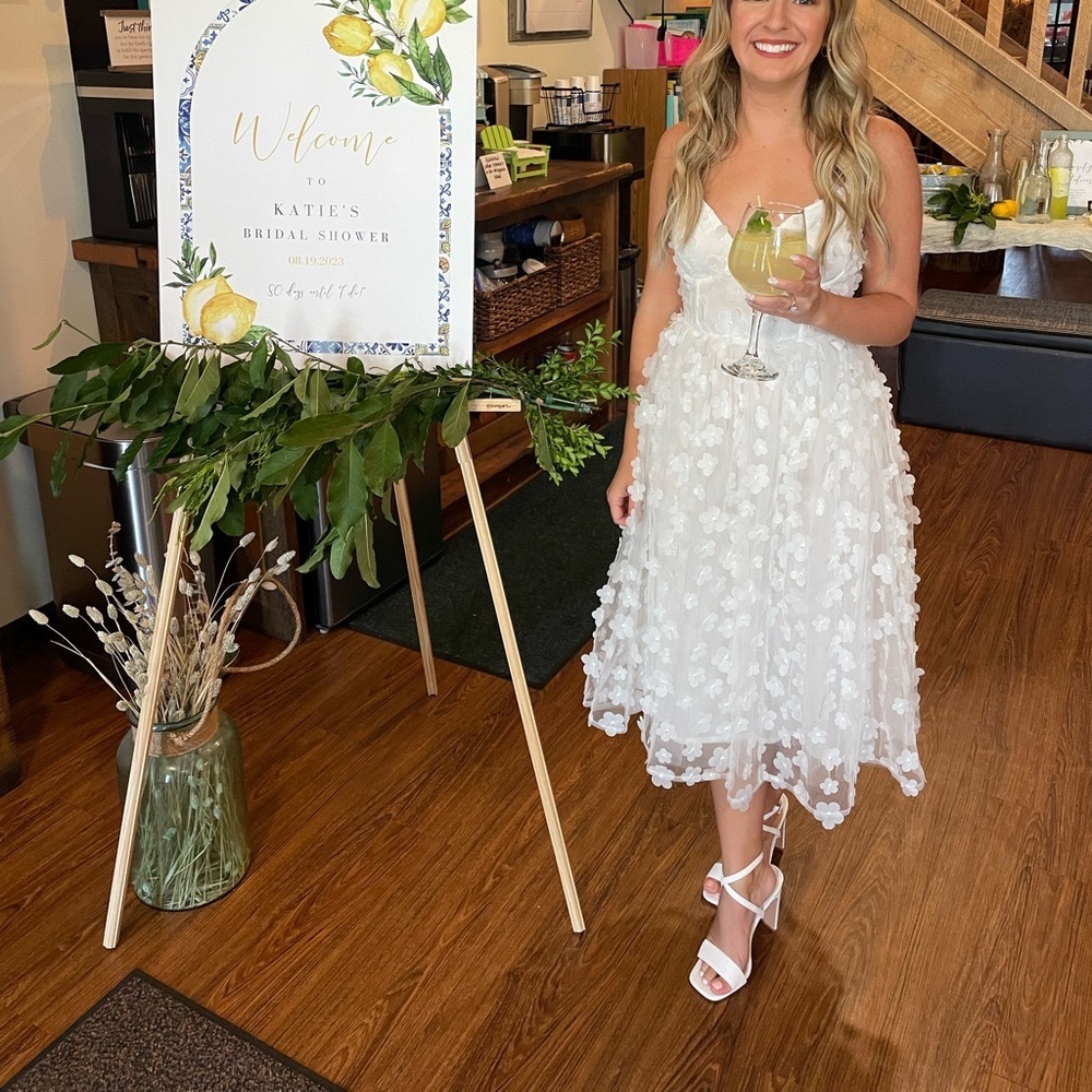 Whimsical Wishes White 3D Floral Midi Dress